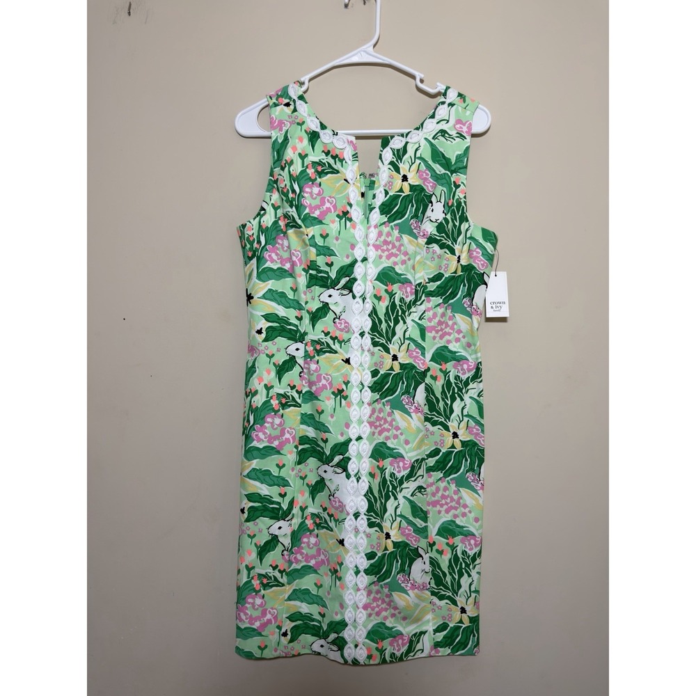 NWT Crown And Ivy Mint Bunny And floral Shift Dress Size 8 Easter